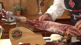 Cutting Iberian ham How to slice jamon [upl. by Nileuqcaj]