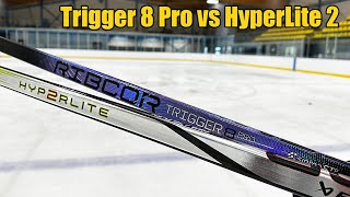 CCM Trigger 8 Pro vs Bauer HyperLite 2 hockey stick review  Which low kick stick is better [upl. by Rolph]