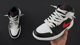 HOW TO LOOSELY LACE NIKE AIR JORDAN 1 MID  NIKE AIR JORDAN 1 MID Lace Style [upl. by Sekoorb]