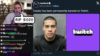 xQc Reacts to Sneako Getting Permanently Banned on Twitch [upl. by Osnofledi]