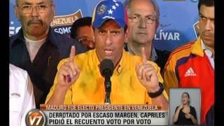 Visión 7 Elecciones en Venezuela Capriles desconoce el resultado [upl. by Lyrem]