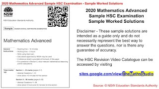 2020 Maths Advanced Sample HSC exam complete worked solutions [upl. by Pardoes]