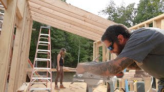 LoadBearing Walls  Roof Rafters Finished  Cabin Build Off Grid [upl. by Gudren]