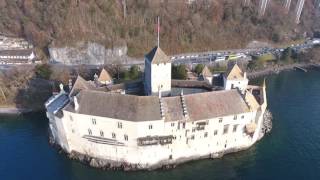 Le Château de Chillon  Aerial drone view  Lake Léman Switzerland [upl. by Eednus]