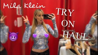 4K Try on haul  Transparente Kleidungs Anprobe mit Mila Klein [upl. by Naillimixam751]