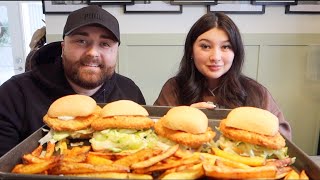 CRISPY CHICKEN SANDWICH w Baked Fries MUKBANG  Karlee amp Josh QampA [upl. by Assirrac]