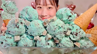 ASMR Baskin Robbins Mint Chocolate Ice Cream【Mukbang Eating Sounds】【English subtitles】 [upl. by Juieta]