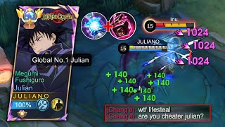 TOP GLOBAL JULIAN NEW BEST RECOMMENDED LIFESTEAL BUILD 2024 try this  MLBB [upl. by Leahcimaj]