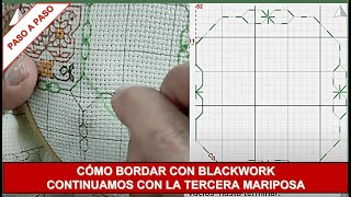 Muestrario con Blackwork y punto de cruz Borde de la tercera mariposa [upl. by Johnny]