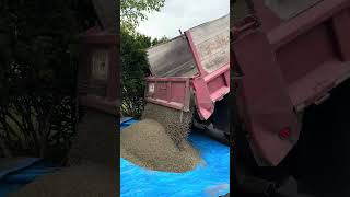 Watch as Pea Gravel gets dumped patio stone delivery landscape landscaping dumptruck asmr [upl. by Ronica811]