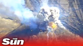 Ukrainian forces blow up Russian rocket launcher in huge explosion in Luhansk Oblast [upl. by Krigsman]