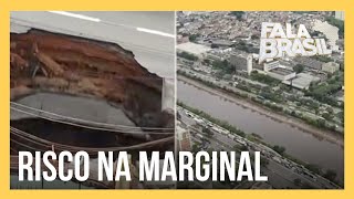 Pistas da marginal Tietê correm risco de desabar após alagamento em obra do Metrô [upl. by Bocyaj]