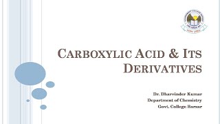 I L 1 I Carboxylic Acids and Its Derivatives [upl. by Atinnek]