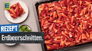 Leckere Erdbeerschnitten  Erdbeerkuchen mit Biskuitboden vom Blech [upl. by Halliday]