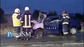 Accident urmat de incendiu în municipiul Satu Mare [upl. by Ynaffad]