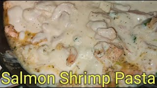 Salmon Shrimp Alfredo Pasta Recipe [upl. by Enitsyrk]