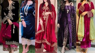 New velvet dress designs 202223  Velvet fabric Kurtisuit designs  Party wear velvet dress design [upl. by Aitnas]