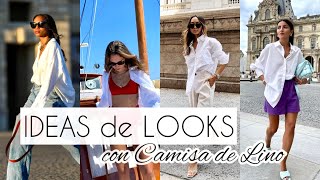 8 IDEAS de LOOKS con CAMISA de LINO BLANCA  GRWM OUTFITS ELEGANTES para VACACIONES  Lidia Siori [upl. by Annai]