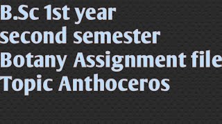 Bsc 1st year second semester Botany Assignment file Topic Anthoceros [upl. by Candace]