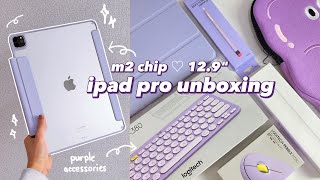 m2 ipad pro 129quot unboxing 💜 apple pencil 2  accessories [upl. by Eimaj]