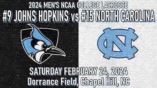 2024 Lacrosse Johns Hopkins v North Carolina Full Game 22424 Men’s College Lacrosse [upl. by Ssalguod]