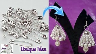 99 How To Make Handmade Beautiful Safety pin Pearl Earrings At Home  JEWELRY MAKING [upl. by Enalda589]