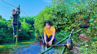 Installing 220v water and electricity system in the forest  Life alone [upl. by Retsek423]