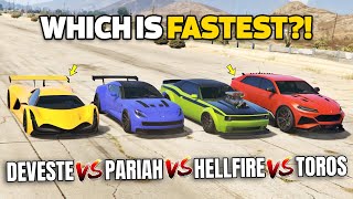 GTA 5 ONLINE  DEVESTE EIGHT VS PARIAH VS TOROS VS GAUNTLET HELLFIRE WHICH IS FASTEST [upl. by Schilling242]