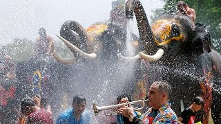 Thailand celebrates the Songkran water festival [upl. by Giannini]