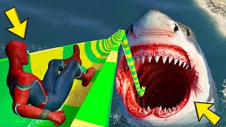 GTA 5 SpiderMan Ragdolls  Megalodon  Water Slides ep2 [upl. by Dnomaj]