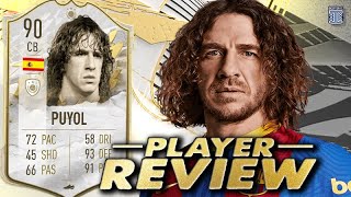 90 SBC MID ICON PUYOL PLAYER REVIEW FIFA 22 ULTIMATE TEAM [upl. by Tnomyar]