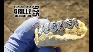 Custom Grillz Diamond Cut Diamond Dust 925 Sterling Silver Bottom 6 PC Teeth Grills [upl. by Enomahs]