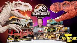 Jurassic World Dinosaur Toy Action Figures TRex and Indominus Rex Toy Review AdventureFun [upl. by Ferreby]