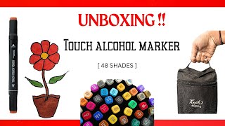 UNBOXING  Art Markers Dual Tip Touch 48 Shades Review Test  Water Pen  sketch Pen Chisel Tip [upl. by Swagerty]