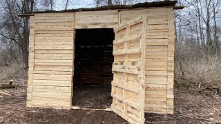 CabinShed Built With Pallet Wood On Off Grid Land DIY [upl. by Ozneral628]