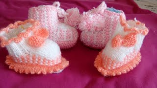 Tuto tricot chaussons faciles de bébé au tricot chaussons de bébébaby booties 06 mois 33 [upl. by Kiki]