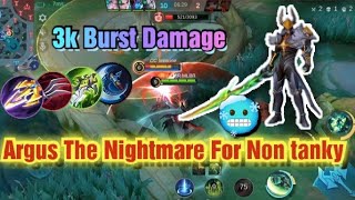 ARGUS NEW BURST 3K DAMAGE 🥶 IN ONE HIT BUILDargus mlbb argusgameplay [upl. by Ellenrahc]