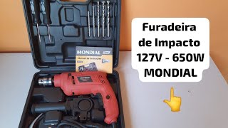 Furadeira de impacto Mondial 650W 127V modelo NFFI07M 2 velocidades com Maleta  KIT [upl. by Eivi]