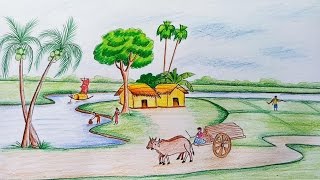 How to draw scenery of rural life [upl. by Ydissac533]