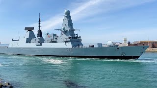 HMS Duncan returns to Portsmouth after postrefit trialswork up [upl. by Constance303]