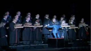 Warwick Davis conducts Hogwarts Frog Choir at Wizarding World of Harry Potter opening event [upl. by Esnohpla]