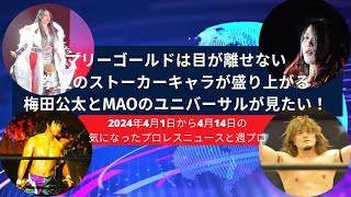 週プロの表紙で盛り上がるマリーゴールドは目が離せない・拳王のストーカーキャラが盛り上がる・梅田公太とMAOのユニバーサルが見たい！【2024年4月15日～4月19日のプロレスニュースと週プロ】 [upl. by Ellehsyt600]