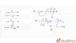 Benzonitrile on reaction with C2 H5 MgBr followed by hydrolysis gives [upl. by Atilol315]