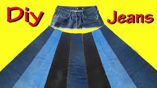 DIY  How to make a skirt from Old jeans easy sewing tutorial  Old clothes upcycling ideas [upl. by Odille]