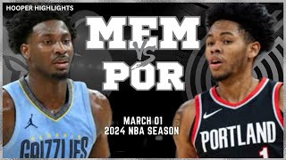 Memphis Grizzlies vs Portland Trail Blazers Full Game Highlights  Mar 1  2024 NBA Season [upl. by Ravaj]