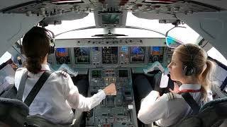 Cockpit view of the Embraer 195 flown by two female airline pilots [upl. by Ocirnor]