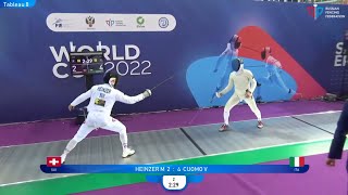 Epee Fencing  Strategies  Fishing attack  Heinzer M vs Cuomo V [upl. by Novaelc]