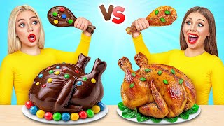 Real Food vs Chocolate Food Challenge  Eating Only Sweet 24 Hours by Choco DO [upl. by Heyer]