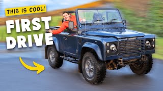 FIRST DRIVE IN MY SOFT TOP LAND ROVER DEFENDER [upl. by Ahsekar]