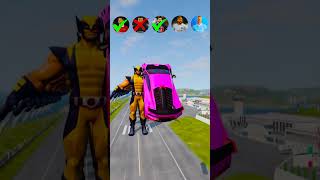 🚘CR7 vs Messi vs Mbappe vs Neymar vs Wolverine Characters ⚽️beamngdrive simulator shortsfootball [upl. by Ahsied]